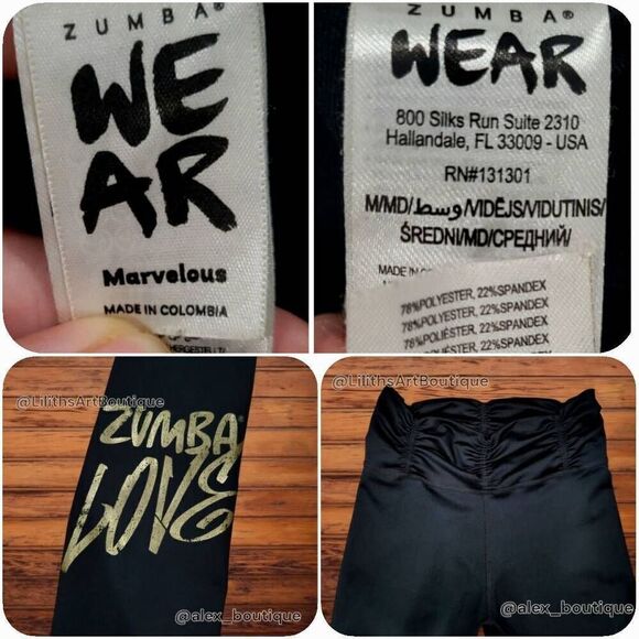 ✨ Zumba Love High-Waist Gold Foil Black Leggings Size M (E001) – Rare Style - Picture 5 of 6